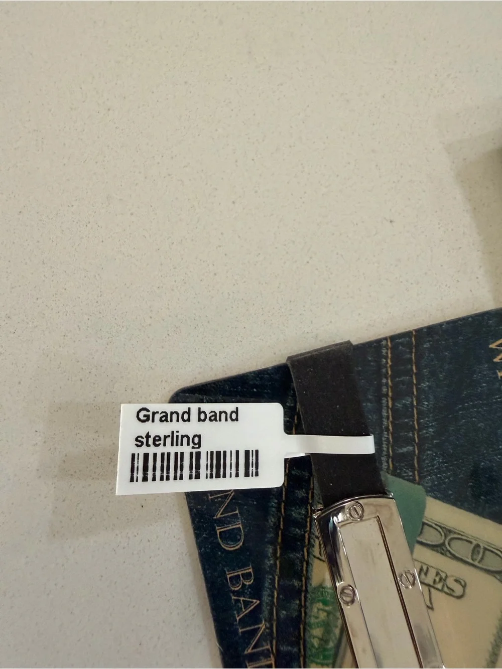 Grand Band Sterling Silver 925 Money Clip Wallet with Black strap